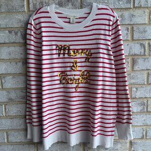 Cynthia Rowley Long Sleeve Striped "Merry & Bright" Sequined Sweater Size 1X